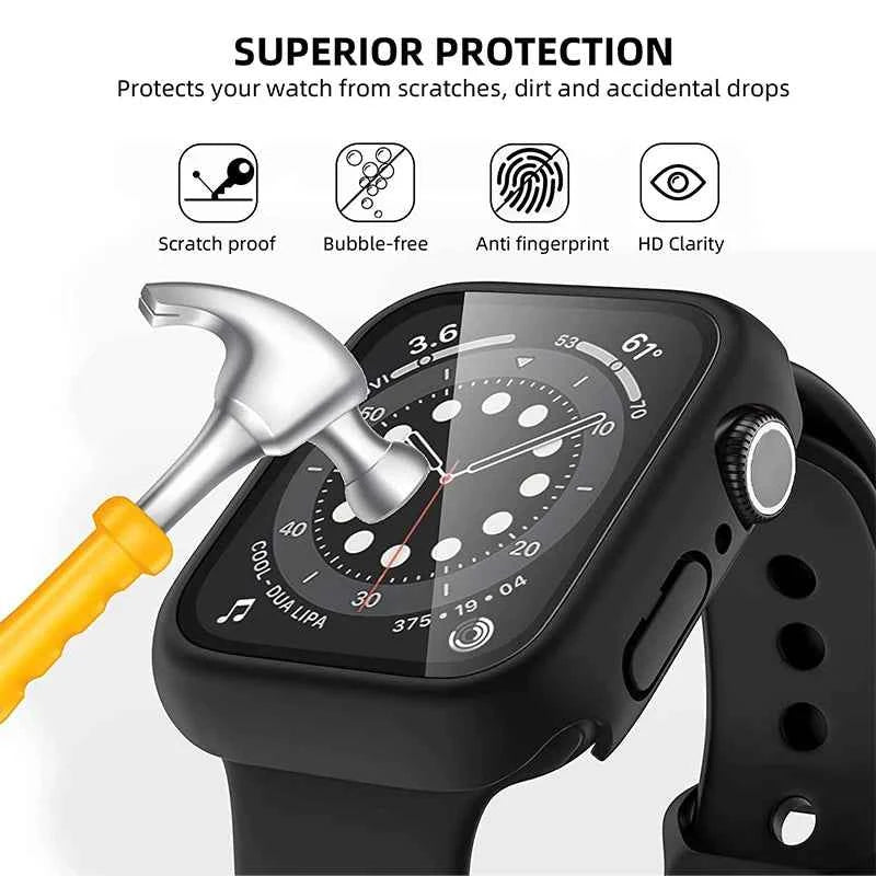Tempered Glass Apple Watch Accessories Screen Protector and Case for 40mm 41mm 42mm 44mm 45mm Series 4 5 6 7 8 SE 9