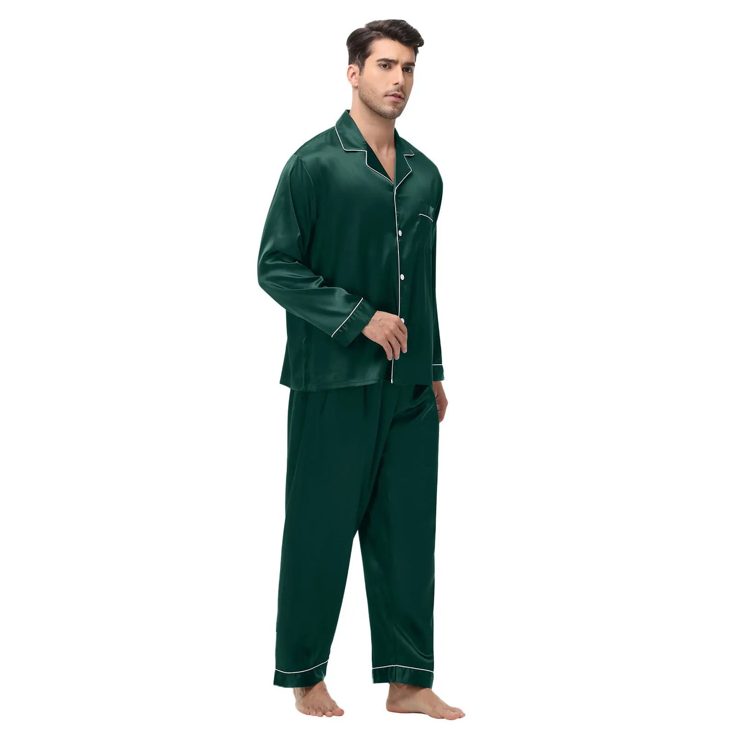 Men's Silk Satin Pajamas Set - Long Sleeve Sleepwear for Men, Soft Loungewear, S-2XL, Spring Nightwear