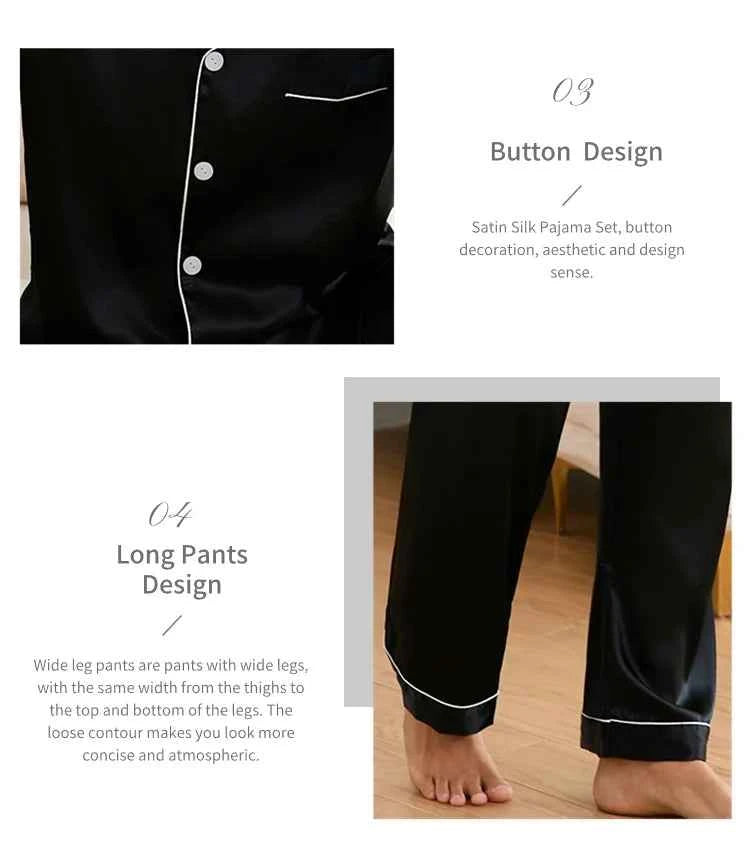 Men's Satin Pajama Sets - Long Sleeve Top and Trouser Loungewear