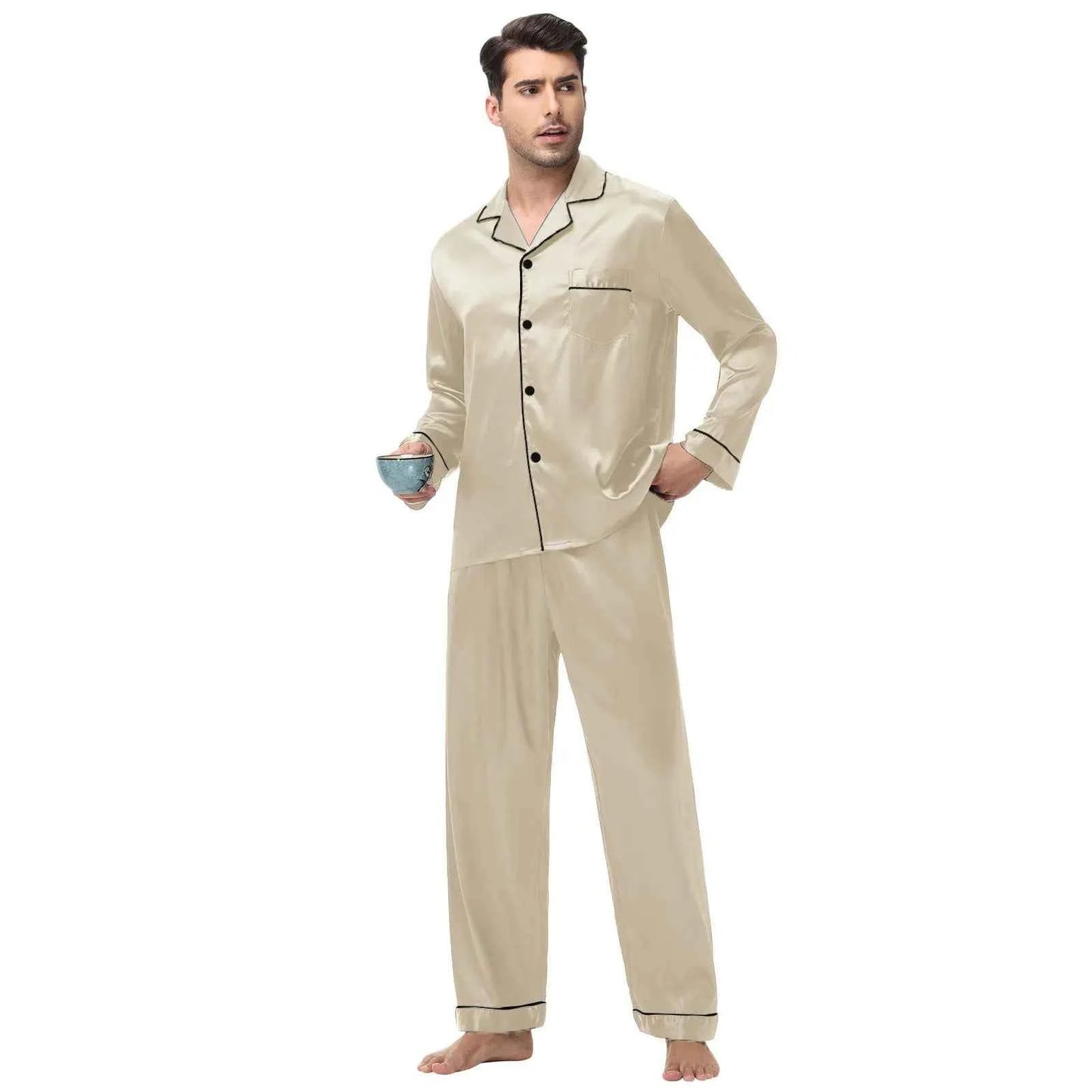 Men's Silk Satin Pajamas Set - Long Sleeve Sleepwear for Men, Soft Loungewear, S-2XL, Spring Nightwear