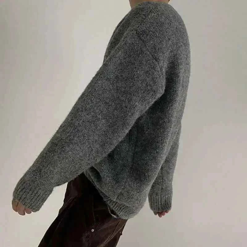 IEFB Men's Knitting Top Casual Loose Round Neck Pullover Sweater Spring Autumn Korean Fashion Male Solid Color Knits 9C2387