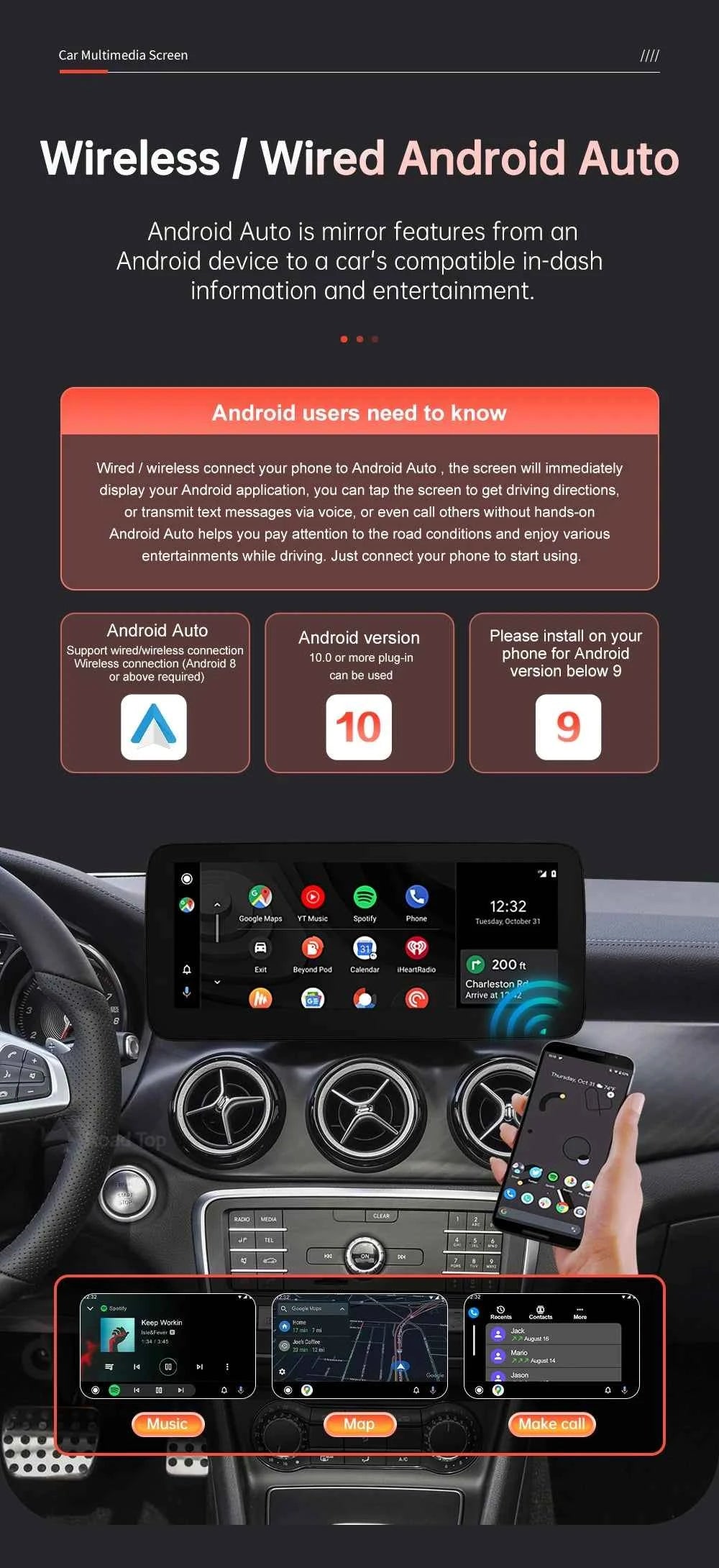 RoadTop Wireless CarPlay Display for Mercedes-Benz CLA GLA A Class W176 2016-2018 NTG5.0 TouchScreen