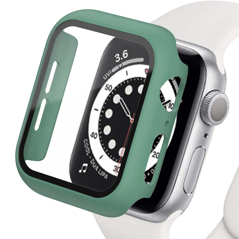 Tempered Glass Apple Watch Accessories Screen Protector and Case for 40mm 41mm 42mm 44mm 45mm Series 4 5 6 7 8 SE 9 Pine green 5