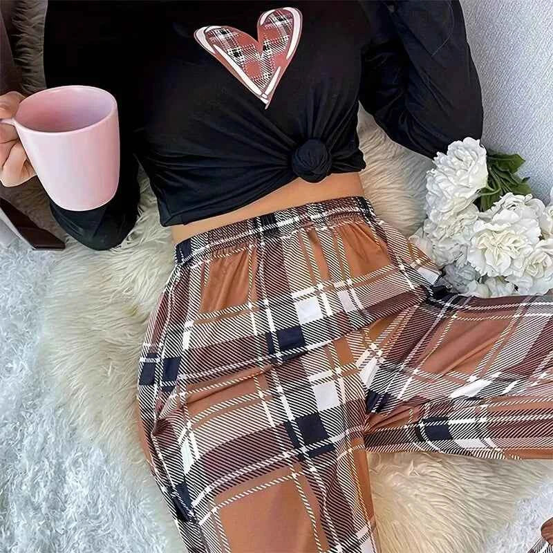 New Leisure Home Women's Printed Pajama Set Black