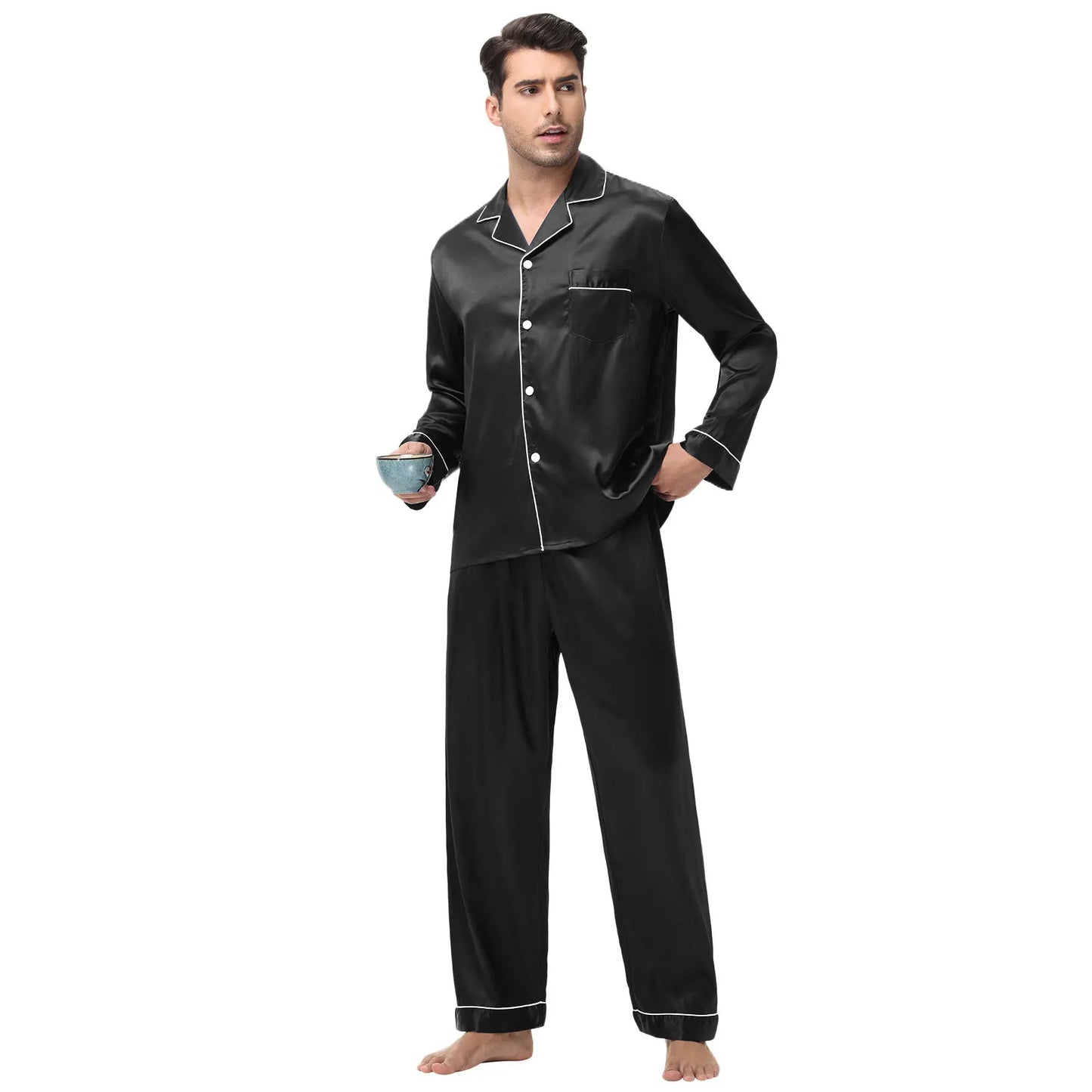 Men's Silk Satin Pajamas Set - Long Sleeve Sleepwear for Men, Soft Loungewear, S-2XL, Spring Nightwear