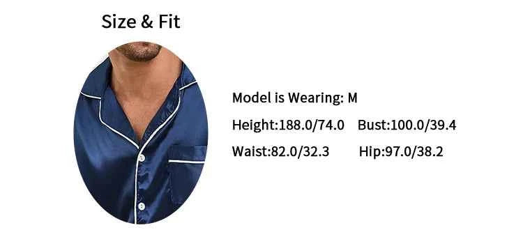 Men's Satin Pajama Set - Short Sleeve Sleepwear for Men with Button