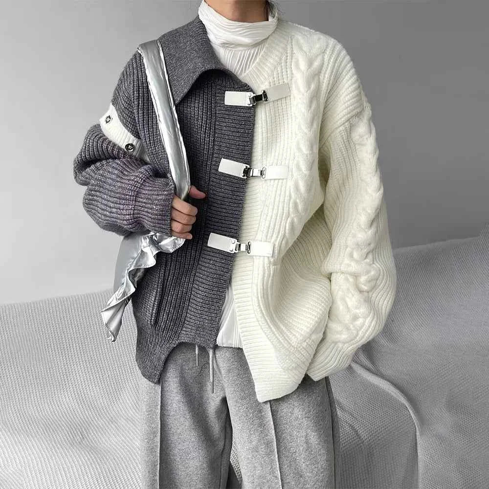 Sweater Men Y2k Splicing Button Knitted Jacket Niche Streetwear Soft Knitwear Autumn Personality Youthful Casual Mens Clothing