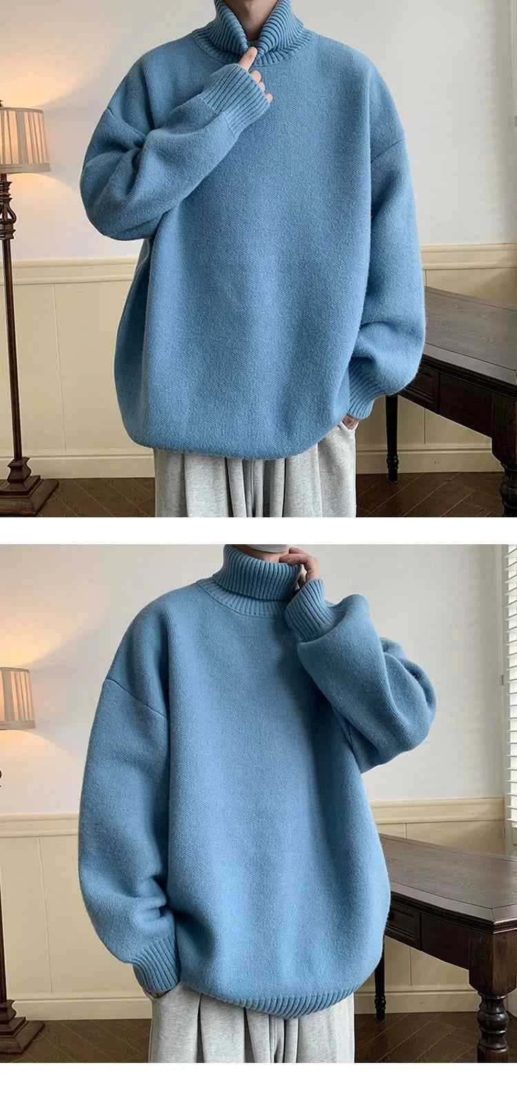 Men's Turtleneck Sweater Pullover Men Loose Casual Harajuku Korean Fashion Mens Oversized Sweater Fashion Thicken Warm Sweaters