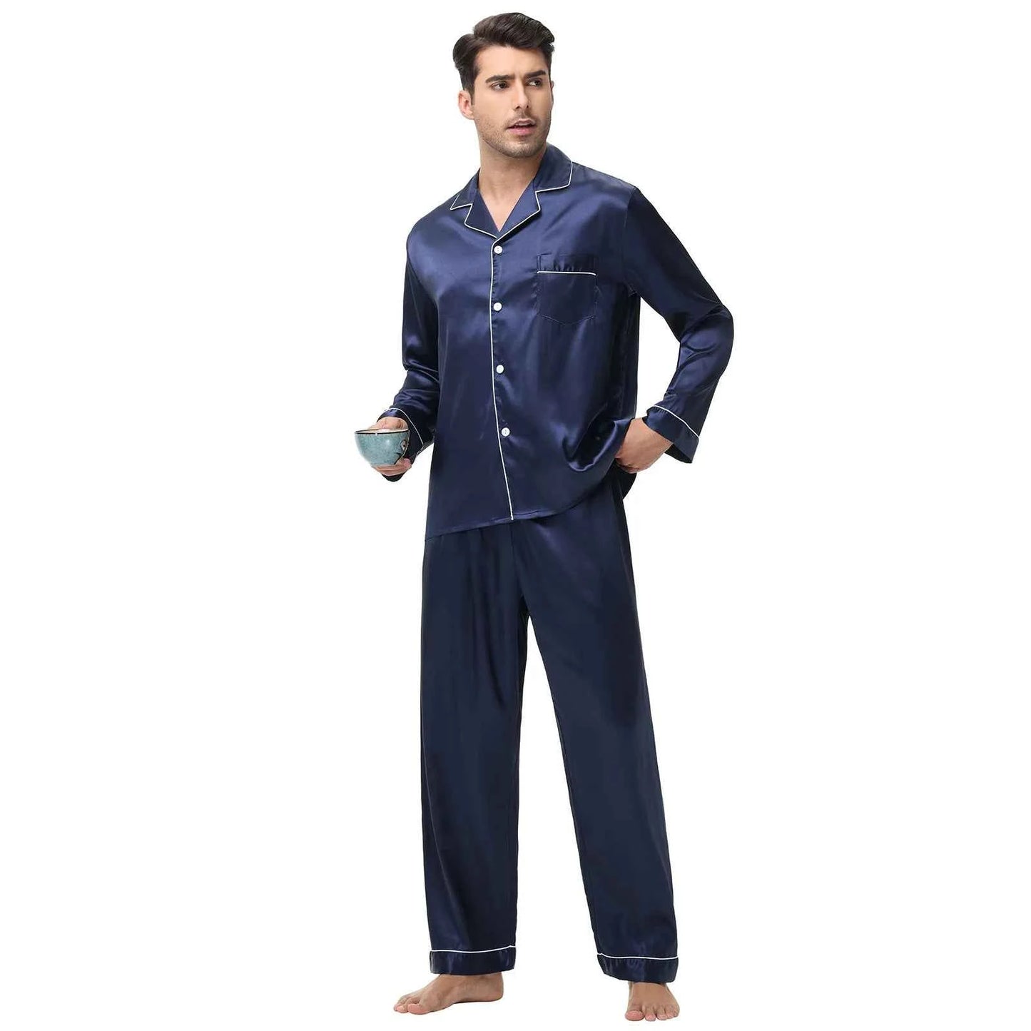 Men's Silk Satin Pajamas Set - Long Sleeve Sleepwear for Men, Soft Loungewear, S-2XL, Spring Nightwear