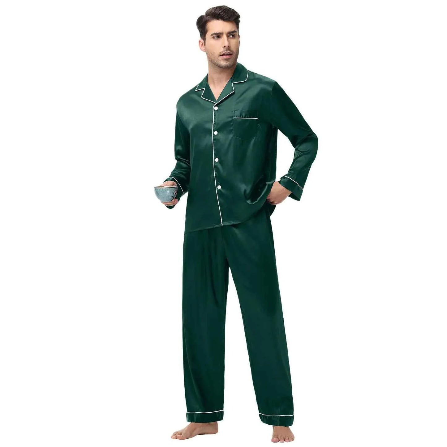 Men's Silk Satin Pajamas Set - Long Sleeve Sleepwear for Men, Soft Loungewear, S-2XL, Spring Nightwear