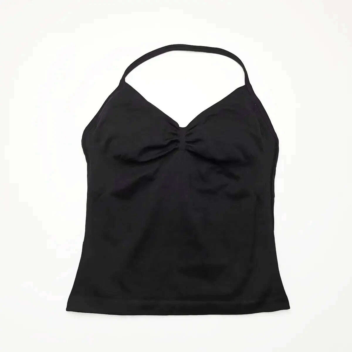 NCLAGEN Longline Yoga Sports Top Women's Fitness Tank with Beautiful Open Back Bra for Gym and Running Workout Black