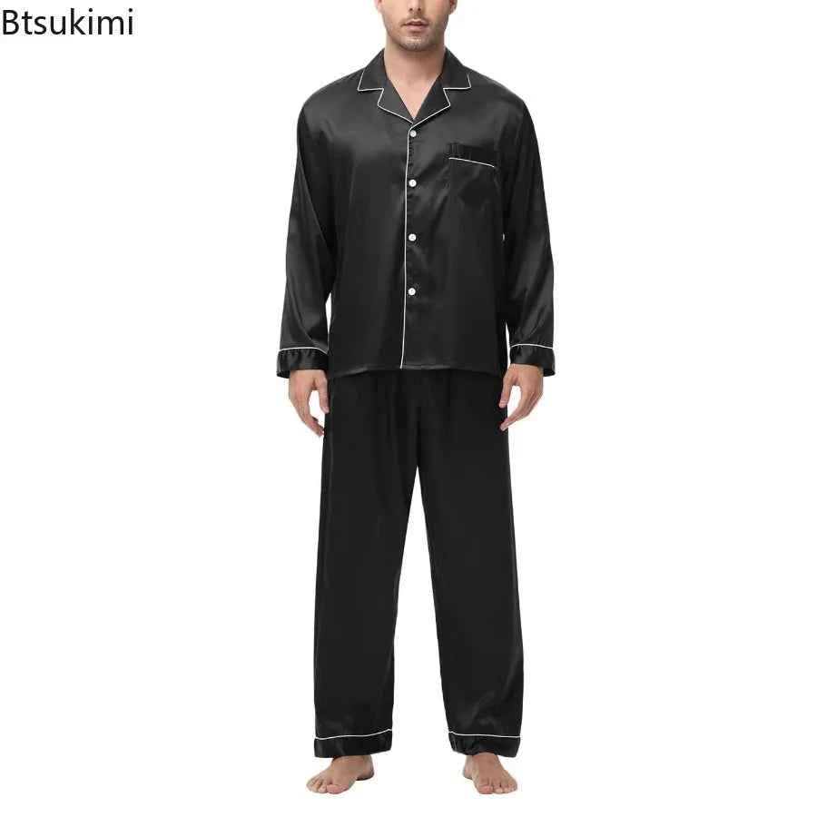 Men's Silk Satin Pajamas Set - Long Sleeve Sleepwear for Men, Soft Loungewear, S-2XL, Spring Nightwear