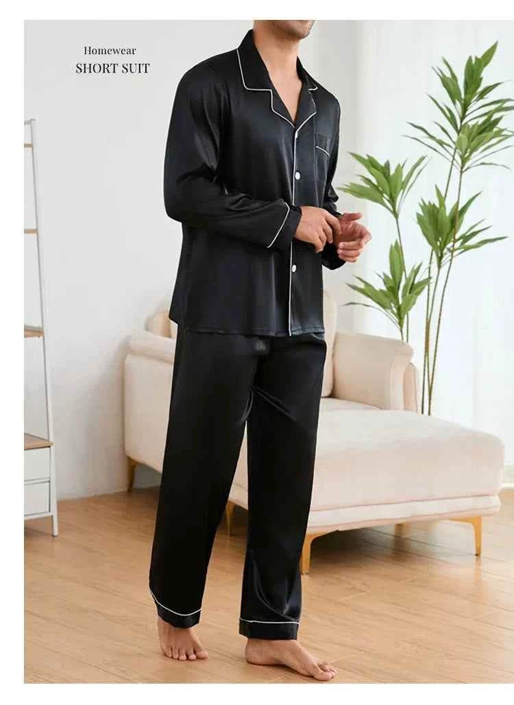 Men's Satin Pajama Sets - Long Sleeve Top and Trouser Loungewear