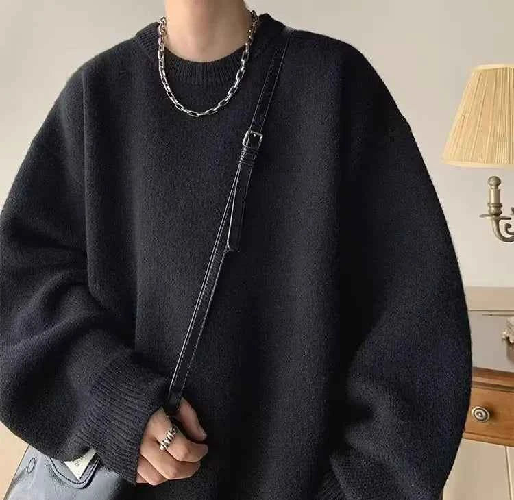 Winter Sweater Men Warm Casual Solid Color Knitted Pullover Men Oversized Korean Loose Round Neck Sweater Mens Jumper Clothes