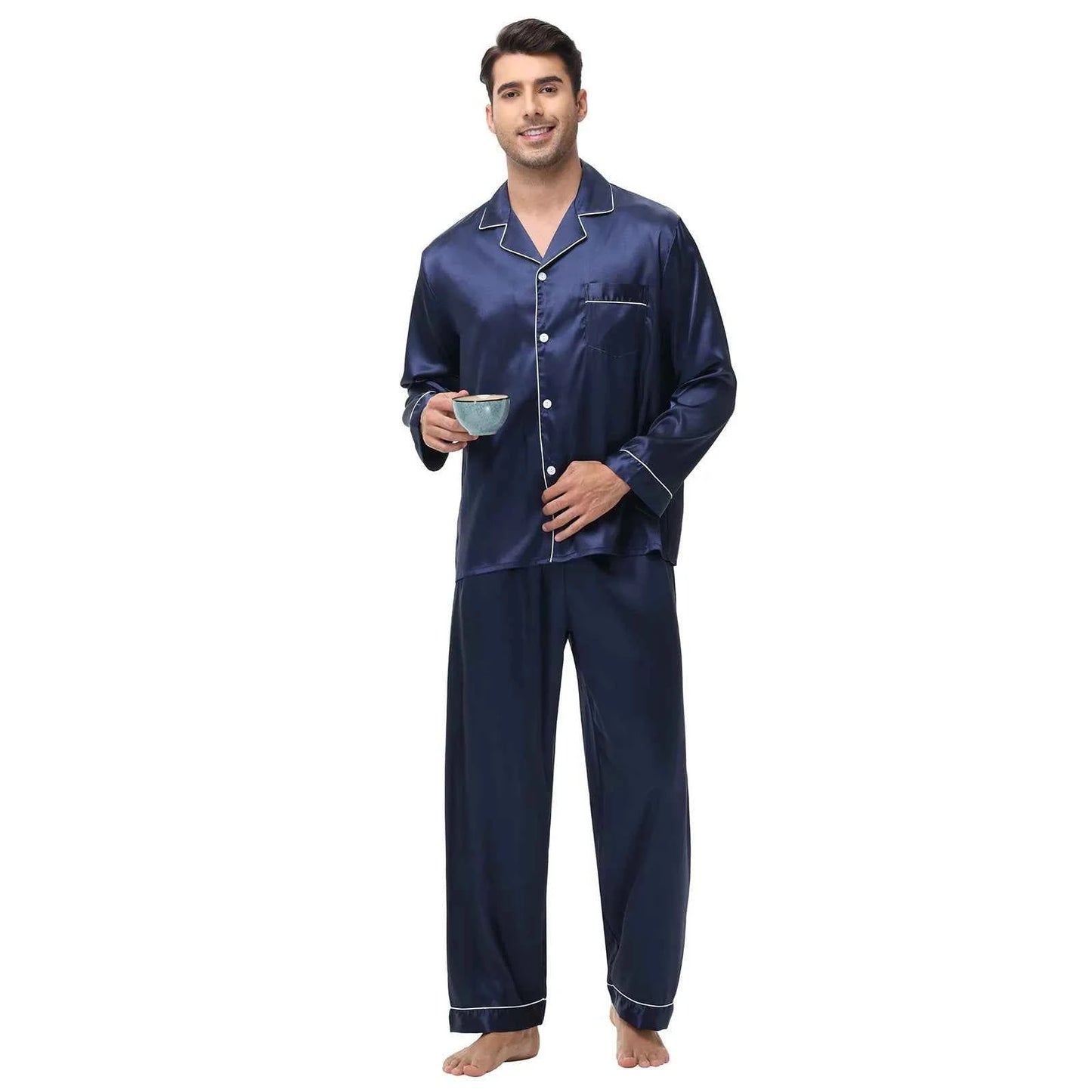 Men's Silk Satin Pajamas Set - Long Sleeve Sleepwear for Men, Soft Loungewear, S-2XL, Spring Nightwear