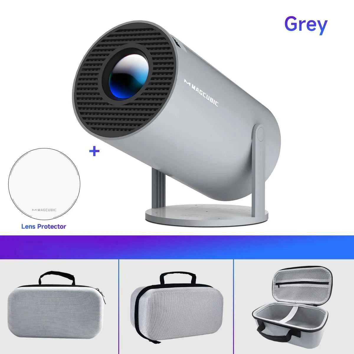 Magcubic 4K Android Projector HY300 Pro Grey Bag Lens