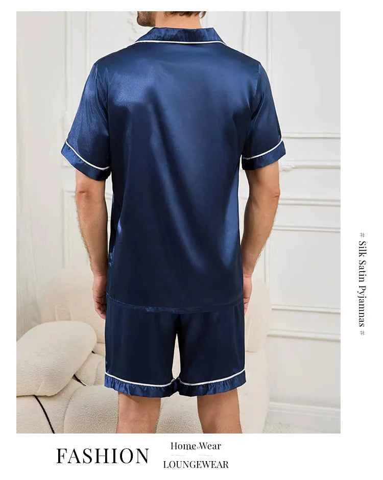 Men's Satin Pajama Set - Short Sleeve Sleepwear for Men with Button