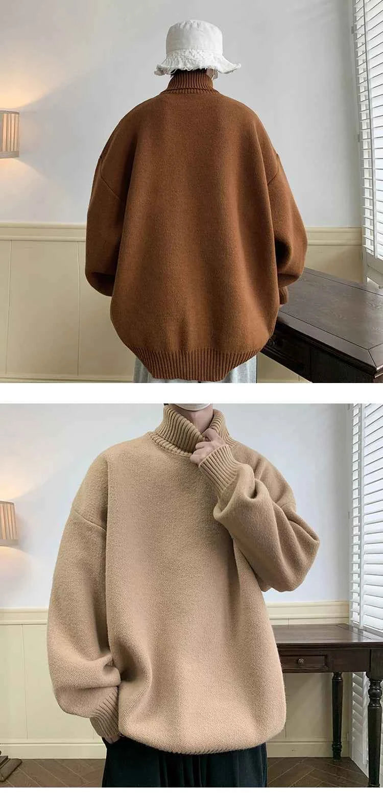 Men's Turtleneck Sweater Pullover Men Loose Casual Harajuku Korean Fashion Mens Oversized Sweater Fashion Thicken Warm Sweaters