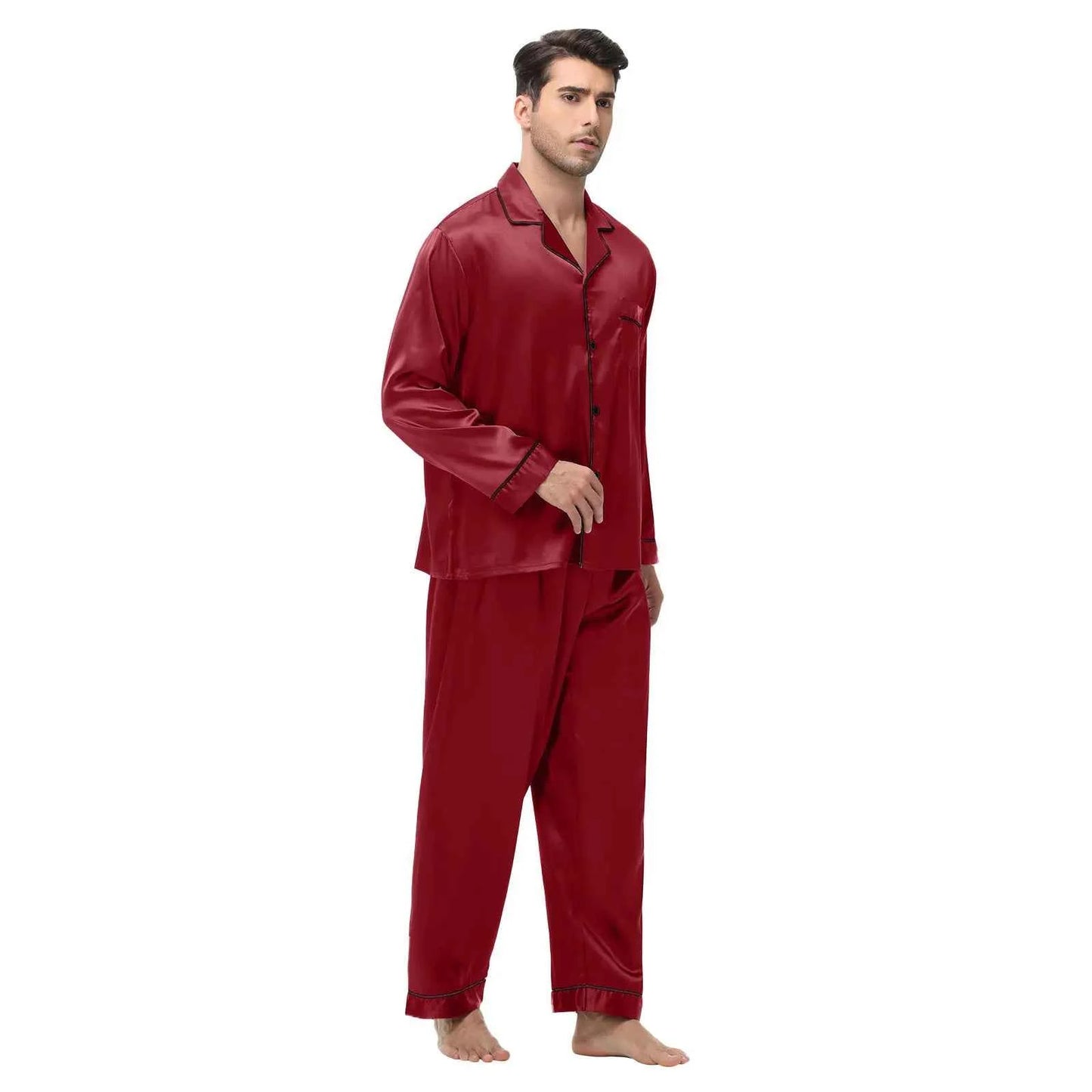 Men's Silk Satin Pajamas Set - Long Sleeve Sleepwear for Men, Soft Loungewear, S-2XL, Spring Nightwear