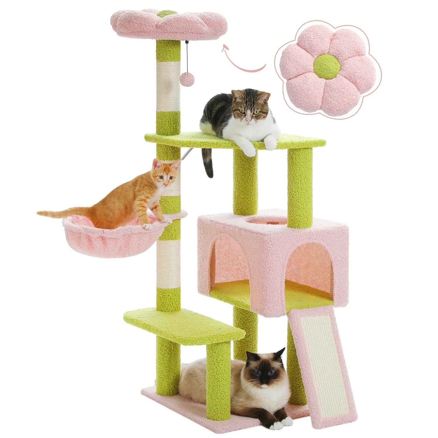 Flower Cat Tree Multi-Level Cat Tower with Sisal Covered Scratching Posts Cute Cat Condo for Indoor Small Medium Cats Top Perch AMT0236GN United States