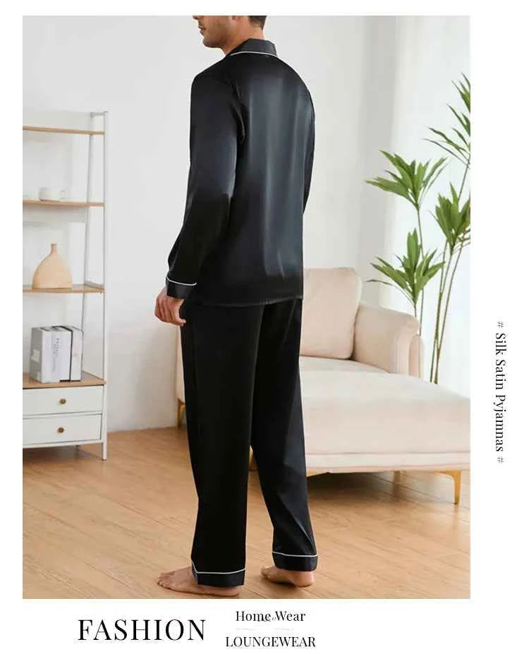 Men's Satin Pajama Sets - Long Sleeve Top and Trouser Loungewear