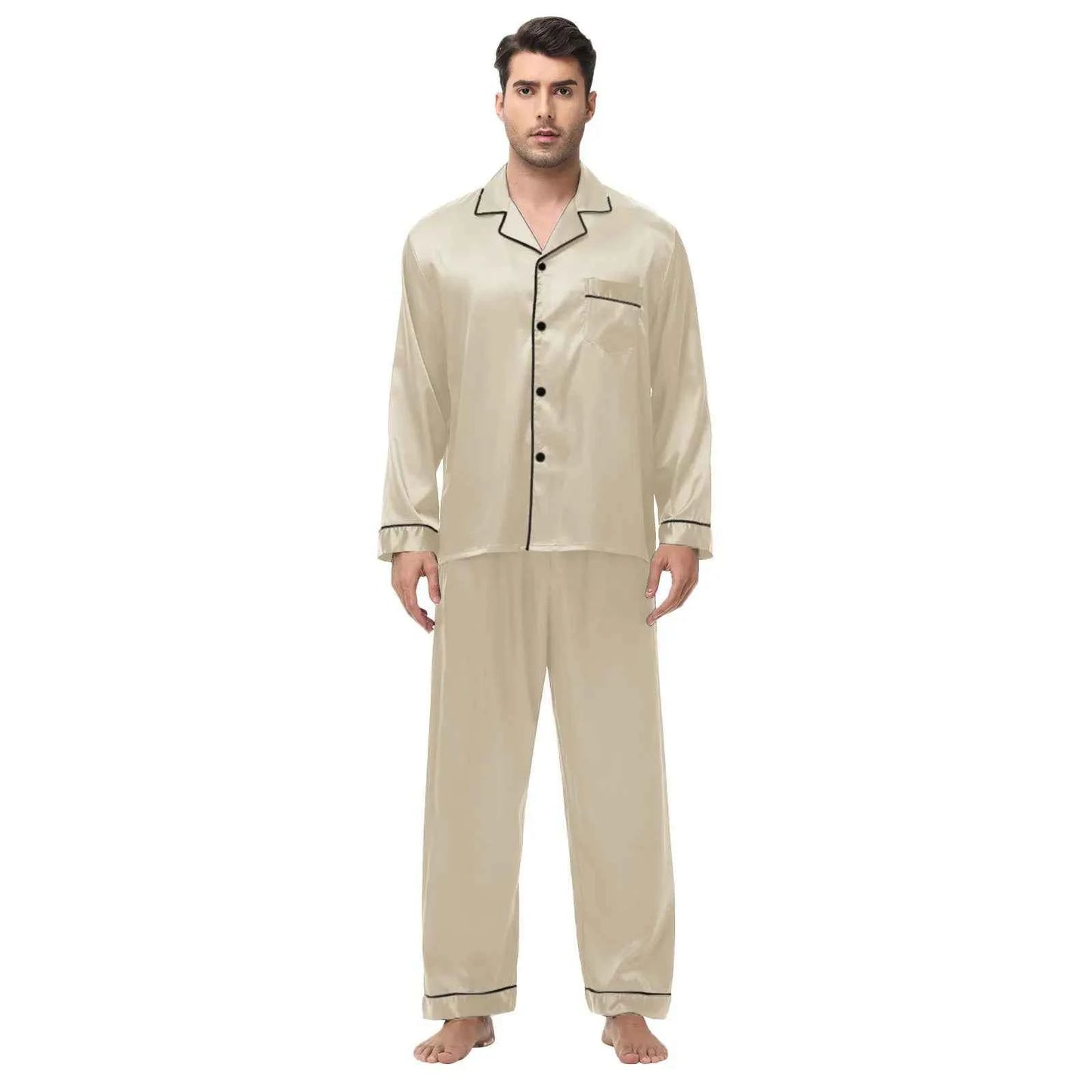 Men's Silk Satin Pajamas Set - Long Sleeve Sleepwear for Men, Soft Loungewear, S-2XL, Spring Nightwear