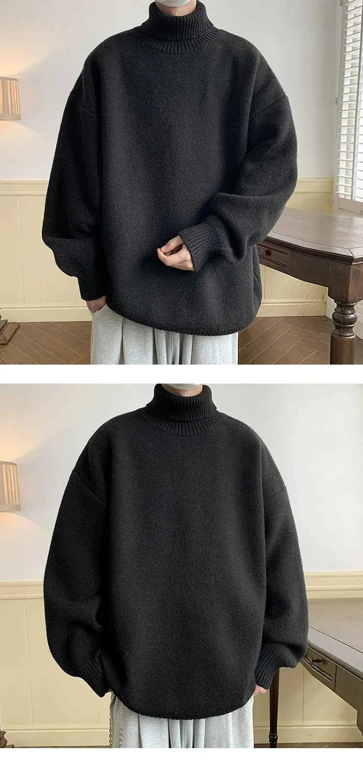 Men's Turtleneck Sweater Pullover Men Loose Casual Harajuku Korean Fashion Mens Oversized Sweater Fashion Thicken Warm Sweaters
