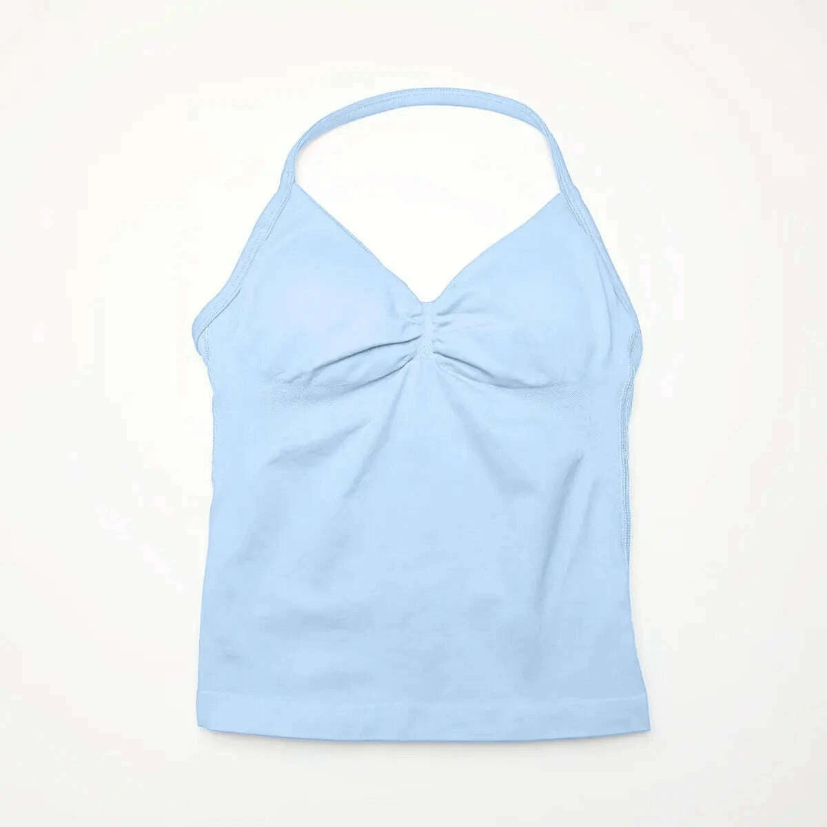 NCLAGEN Longline Yoga Sports Top Women's Fitness Tank with Beautiful Open Back Bra for Gym and Running Workout Ice Blue