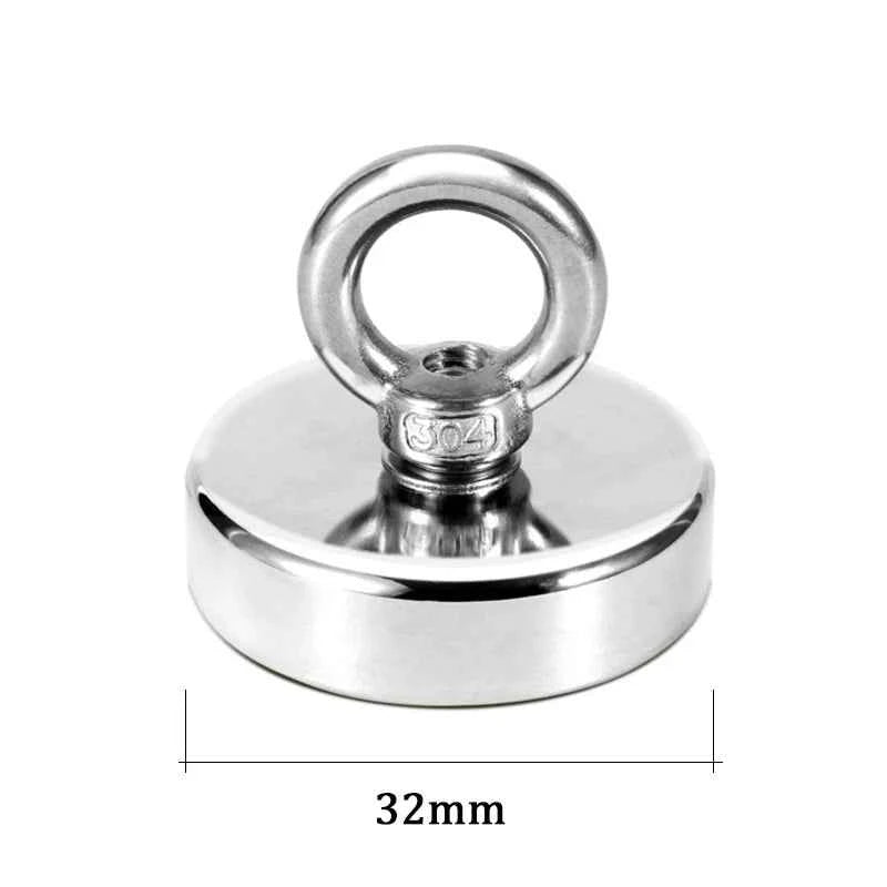 Super Strong Neodymium Fishing Magnets Heavy Duty with Countersunk Hole Eyebolt for Magnetic Fishing Salvage D32 Pull Max 32kg