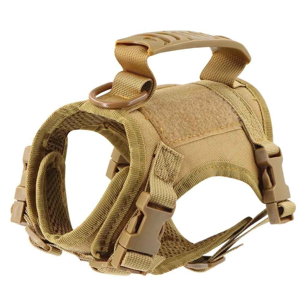 Tactical Cat Harness Adjustable Puppy Vest For Military Small Dogs Harnesses withControl Handle Walking Training Cat Accessories Brown harness United States