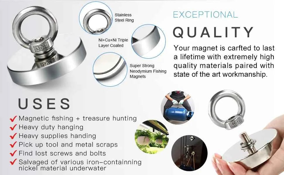 Super Strong Neodymium Fishing Magnets Heavy Duty with Countersunk Hole Eyebolt for Magnetic Fishing Salvage