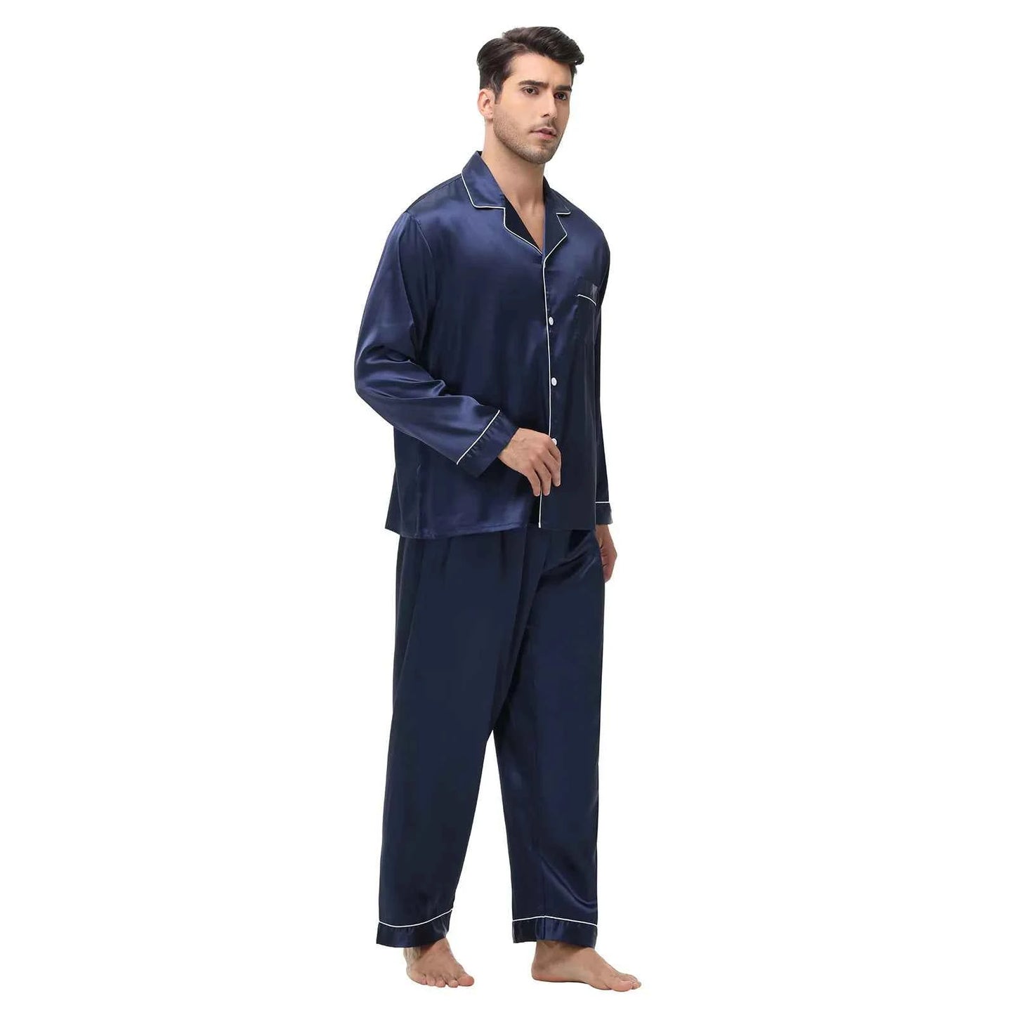 Men's Silk Satin Pajamas Set - Long Sleeve Sleepwear for Men, Soft Loungewear, S-2XL, Spring Nightwear