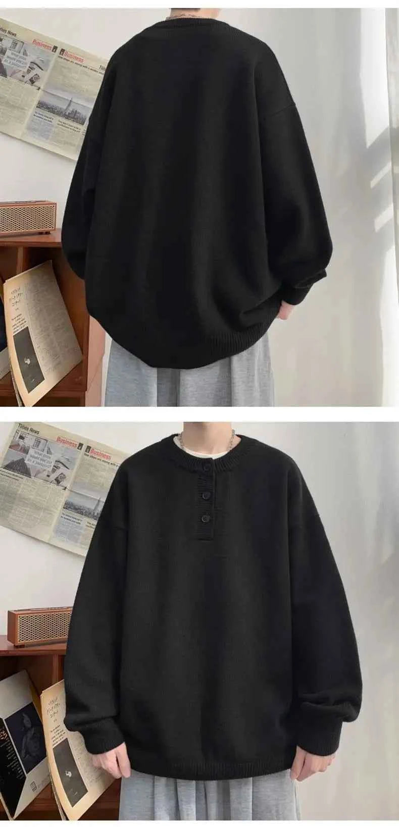 Cleanfit Men's Winter Thickened Warm Knitted Sweater Henry Collar Loose Lazy Style Solid Color Knitwear Long Sleeve Princess...