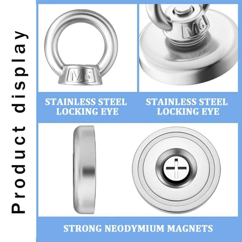 Super Strong Neodymium Fishing Magnets Heavy Duty with Countersunk Hole Eyebolt for Magnetic Fishing Salvage