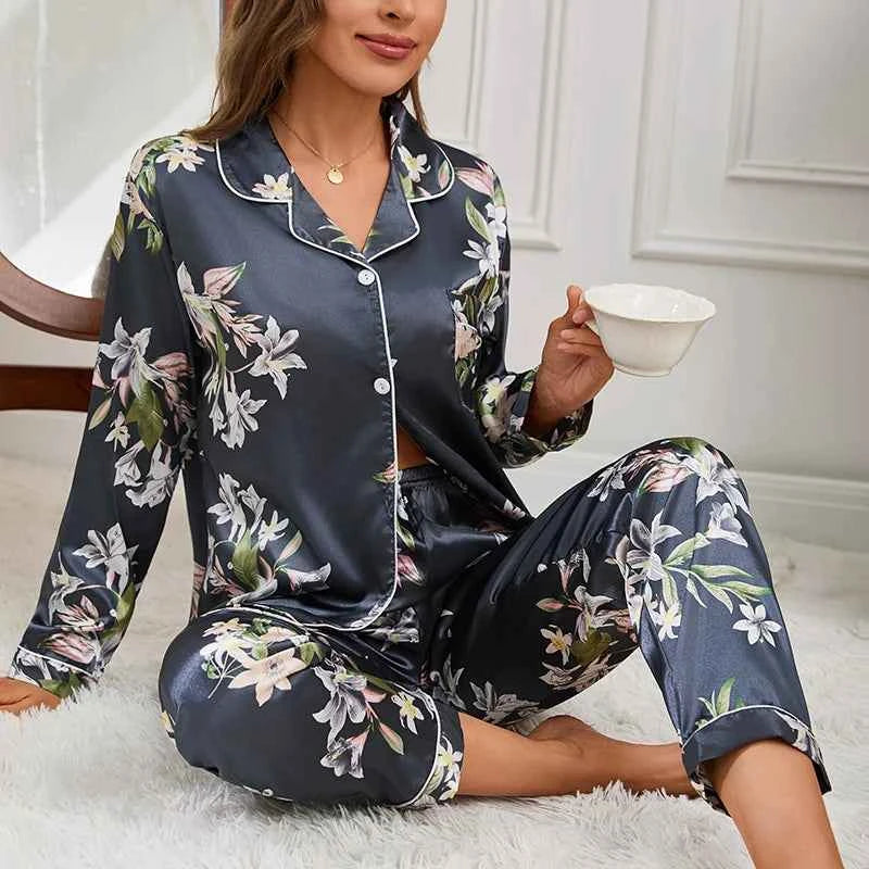 Women's Cartoon Pajama Set - Soft Short Sleeve Top and Long Pants Sleepwear for Ladies Homewear 0906A Blue