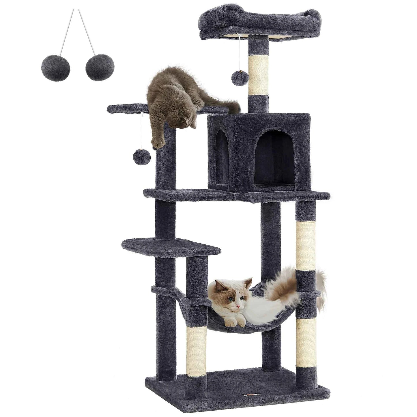 Feandrea Cat Tree for Indoor Cats - 56.3-Inch Multi-Level Cat Tower with 4 Scratching Posts, 2 Perches, Hammock, and Cave Smoky Gray United States