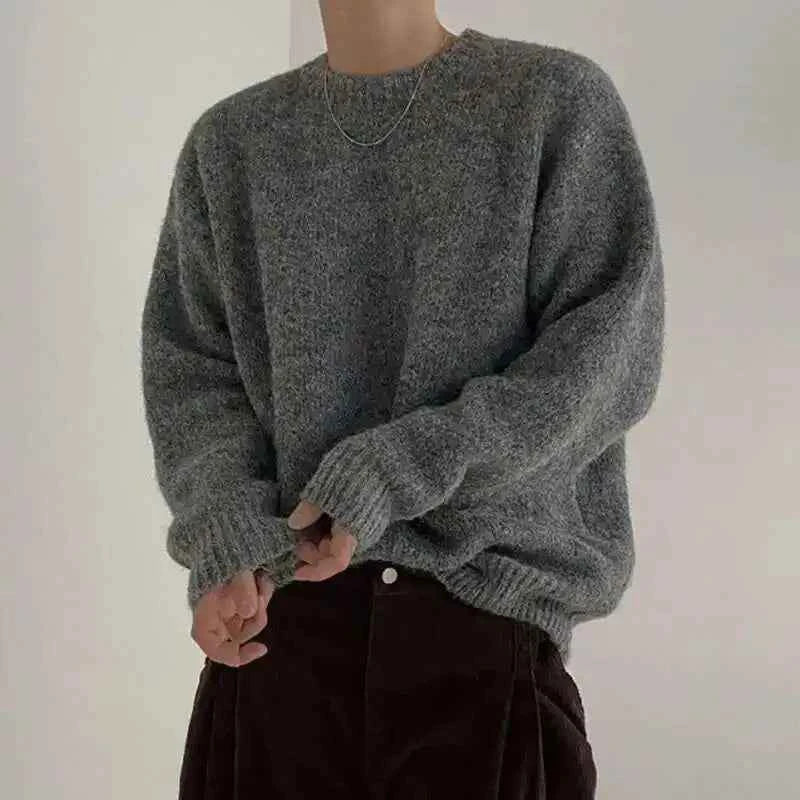 IEFB Men's Knitting Top Casual Loose Round Neck Pullover Sweater Spring Autumn Korean Fashion Male Solid Color Knits 9C2387 Gray