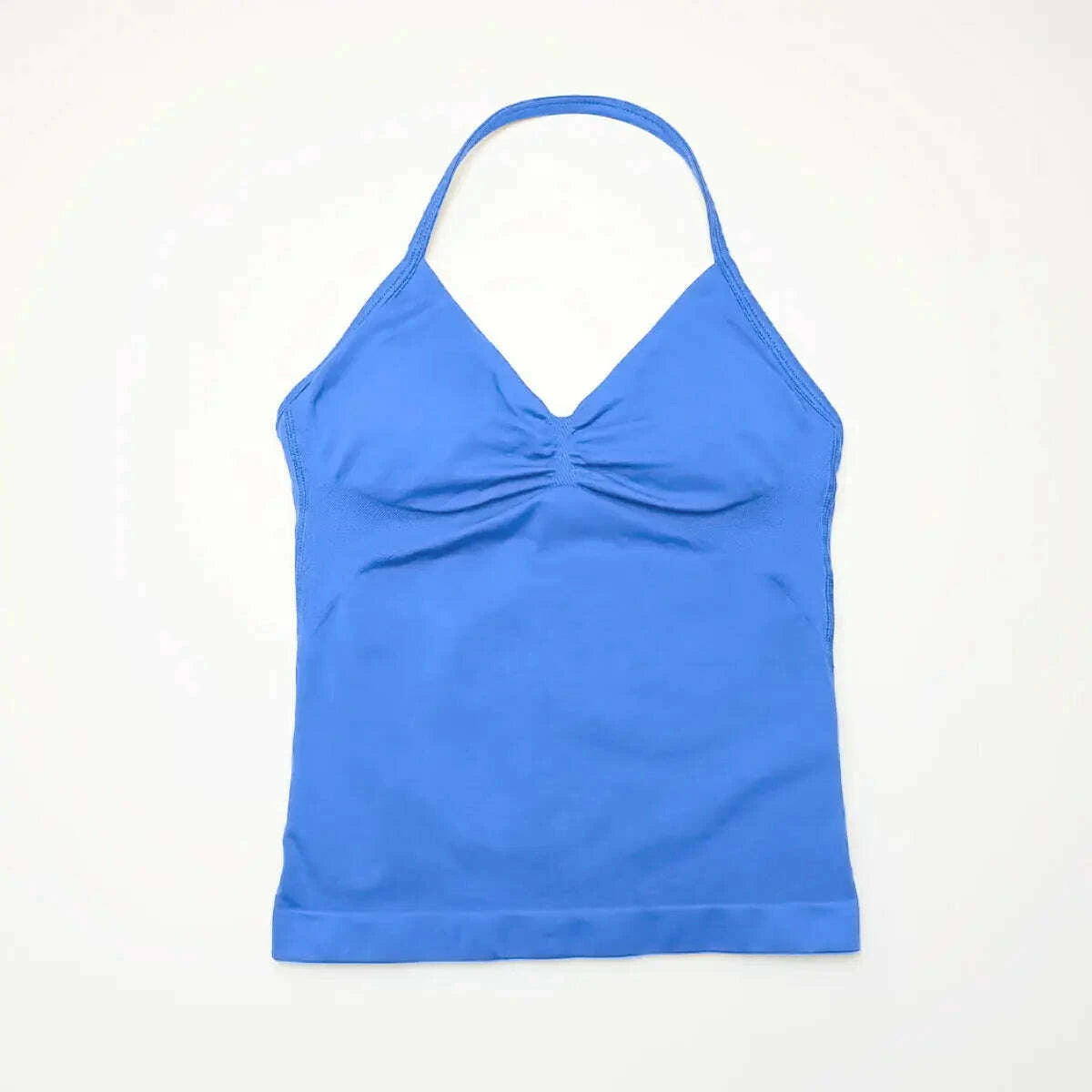 NCLAGEN Longline Yoga Sports Top Women's Fitness Tank with Beautiful Open Back Bra for Gym and Running Workout Electric Blue
