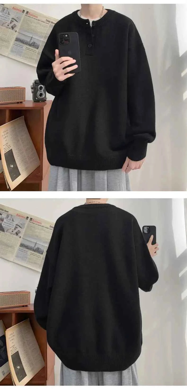 Cleanfit Men's Winter Thickened Warm Knitted Sweater Henry Collar Loose Lazy Style Solid Color Knitwear Long Sleeve Princess...