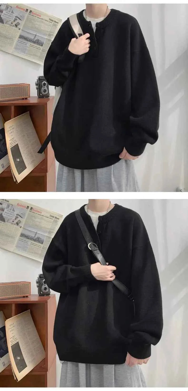 Cleanfit Men's Winter Thickened Warm Knitted Sweater Henry Collar Loose Lazy Style Solid Color Knitwear Long Sleeve Princess...