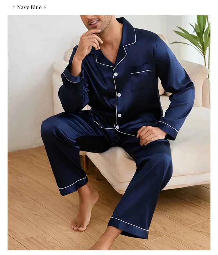 Men's Satin Pajama Sets - Long Sleeve Top and Trouser Loungewear