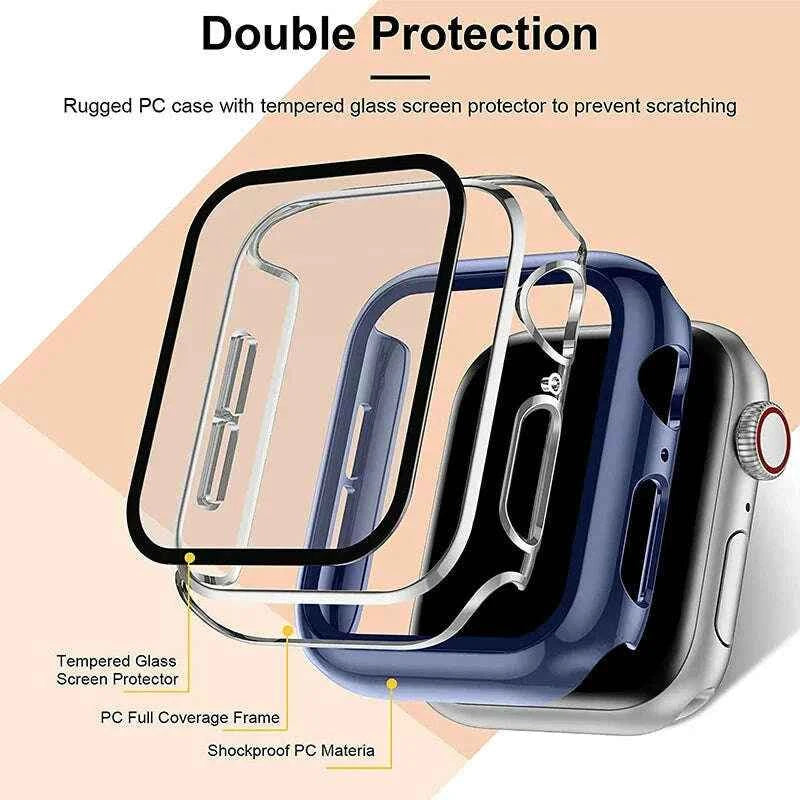 Tempered Glass Apple Watch Screen Protector and Cover for Series 4, 5, 6, 7, 8, SE, 9 - Fits 40mm 41mm 42mm 44mm 45mm
