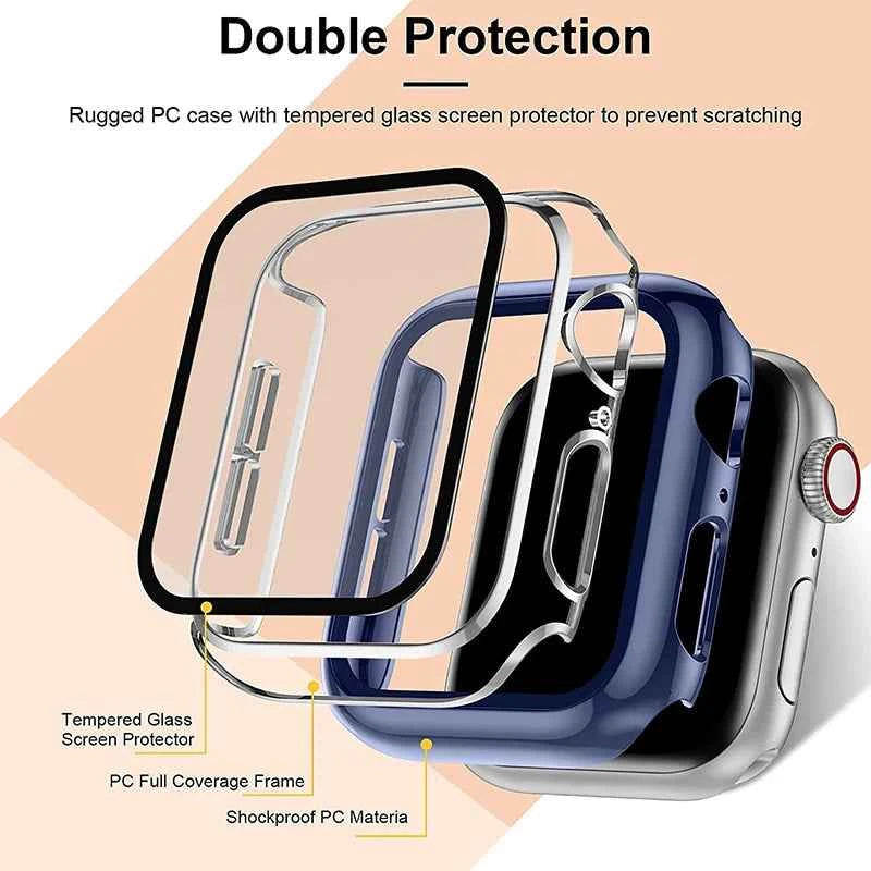 Tempered Glass Apple Watch Accessories Screen Protector and Case for 40mm 41mm 42mm 44mm 45mm Series 4 5 6 7 8 SE 9