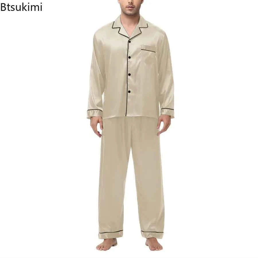 Men's Silk Satin Pajamas Set - Long Sleeve Sleepwear for Men, Soft Loungewear, S-2XL, Spring Nightwear