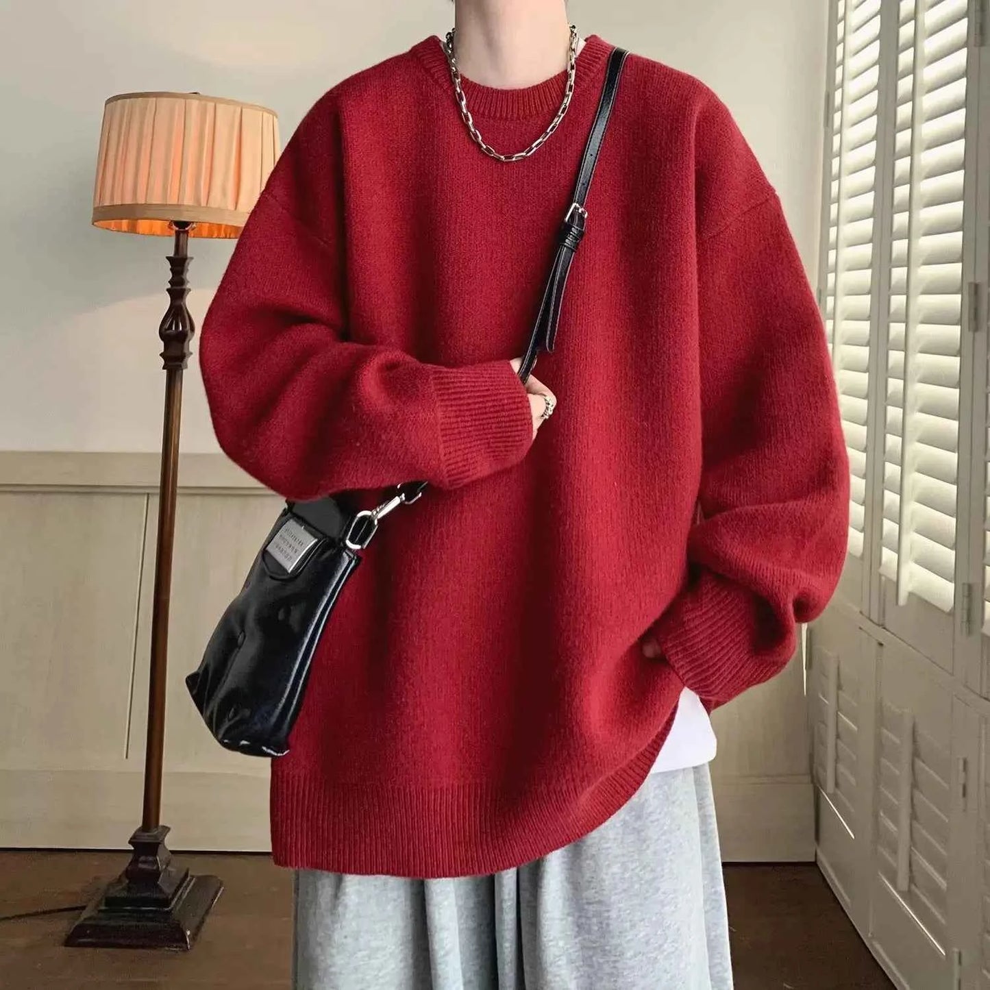 Winter Sweater Men Warm Casual Solid Color Knitted Pullover Men Oversized Korean Loose Round Neck Sweater Mens Jumper Clothes