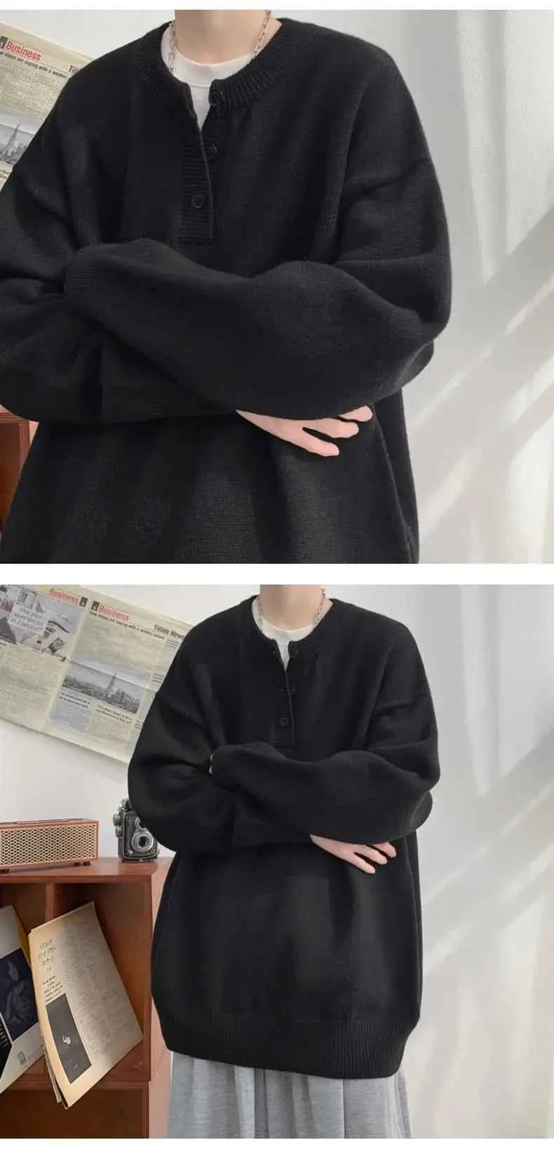 Cleanfit Men's Winter Thickened Warm Knitted Sweater Henry Collar Loose Lazy Style Solid Color Knitwear Long Sleeve Princess...