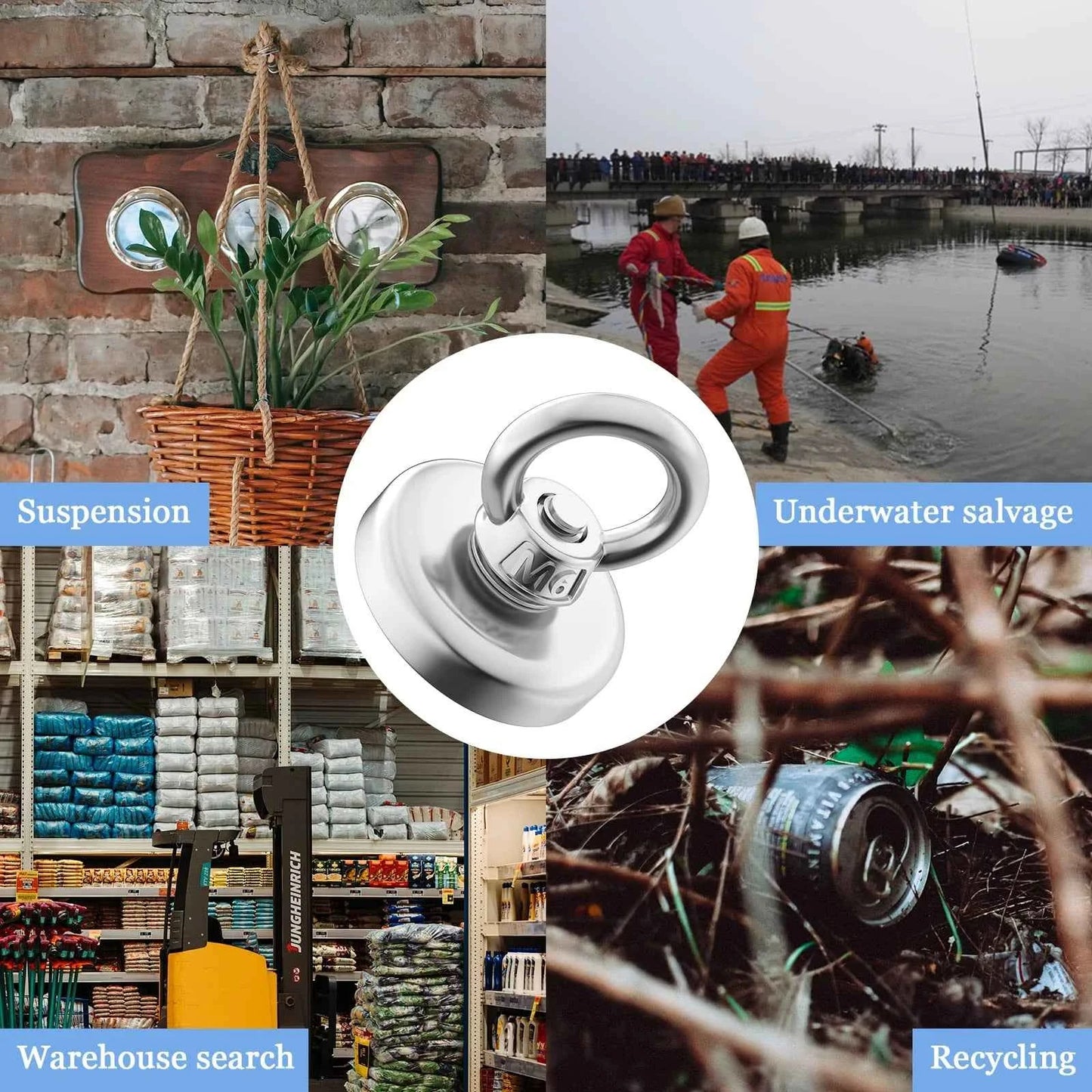 Super Strong Neodymium Fishing Magnets Heavy Duty with Countersunk Hole Eyebolt for Magnetic Fishing Salvage