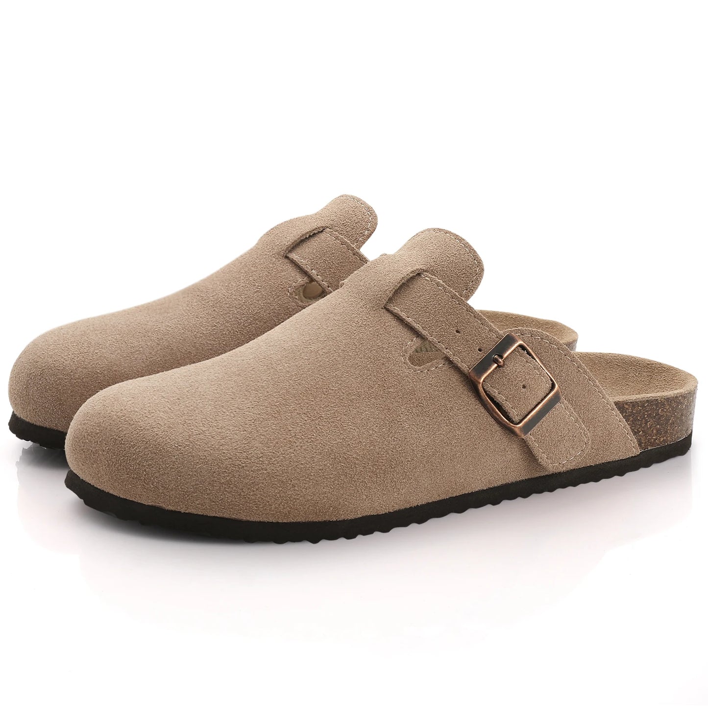 Comwarm Fashion Women's Suede Mules Slippers Men Clogs Cork Insole Sandals With Arch Support Outdoor Beach Slides Home Shoes for Comfortable Dog Cooling Mat Use Apricot B