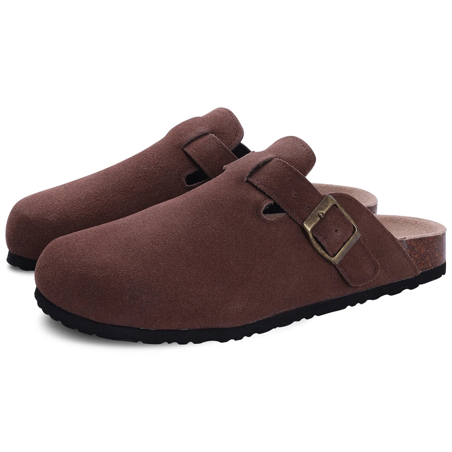 Comwarm Fashion Women's Suede Mules Slippers Men Clogs Cork Insole Sandals With Arch Support Outdoor Beach Slides Home Shoes for Comfortable Dog Cooling Mat Use Deep Brown B 45
