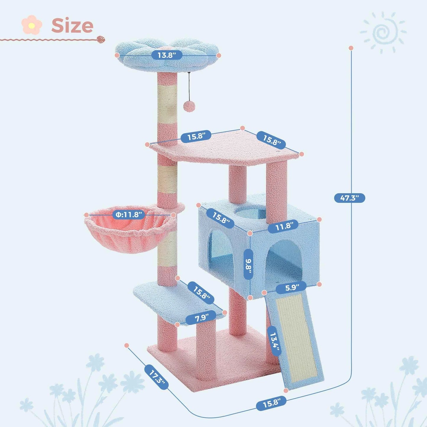 Flower Cat Tree Multi-Level Cat Tower with Sisal Covered Scratching Posts Cute Cat Condo for Indoor Small Medium Cats Top Perch